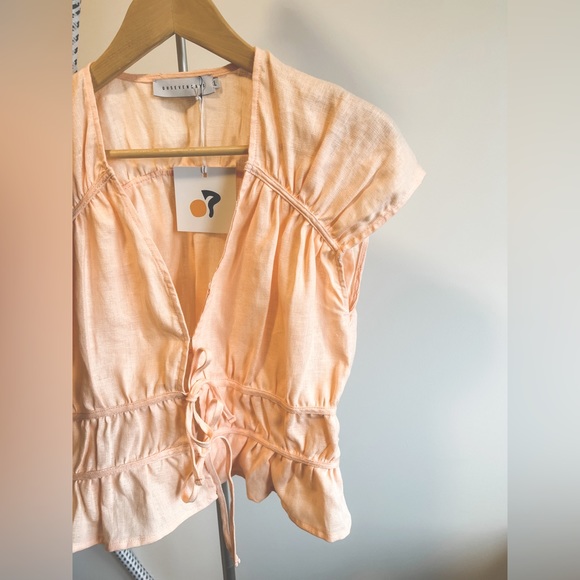 🍑Oh Seven Days🍑 Cropped Linen Top / Size L - Picture 3 of 8